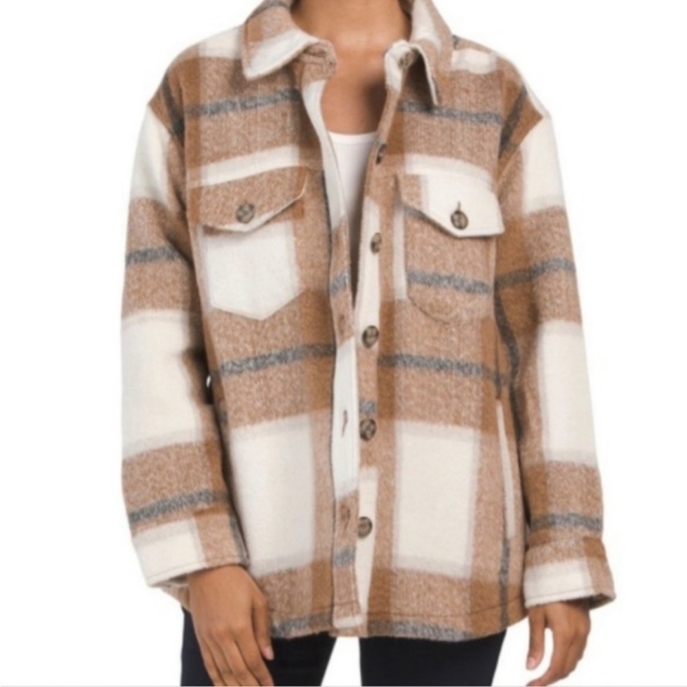 Avec Les Filles Button Down Plaid Shacket- Size Large